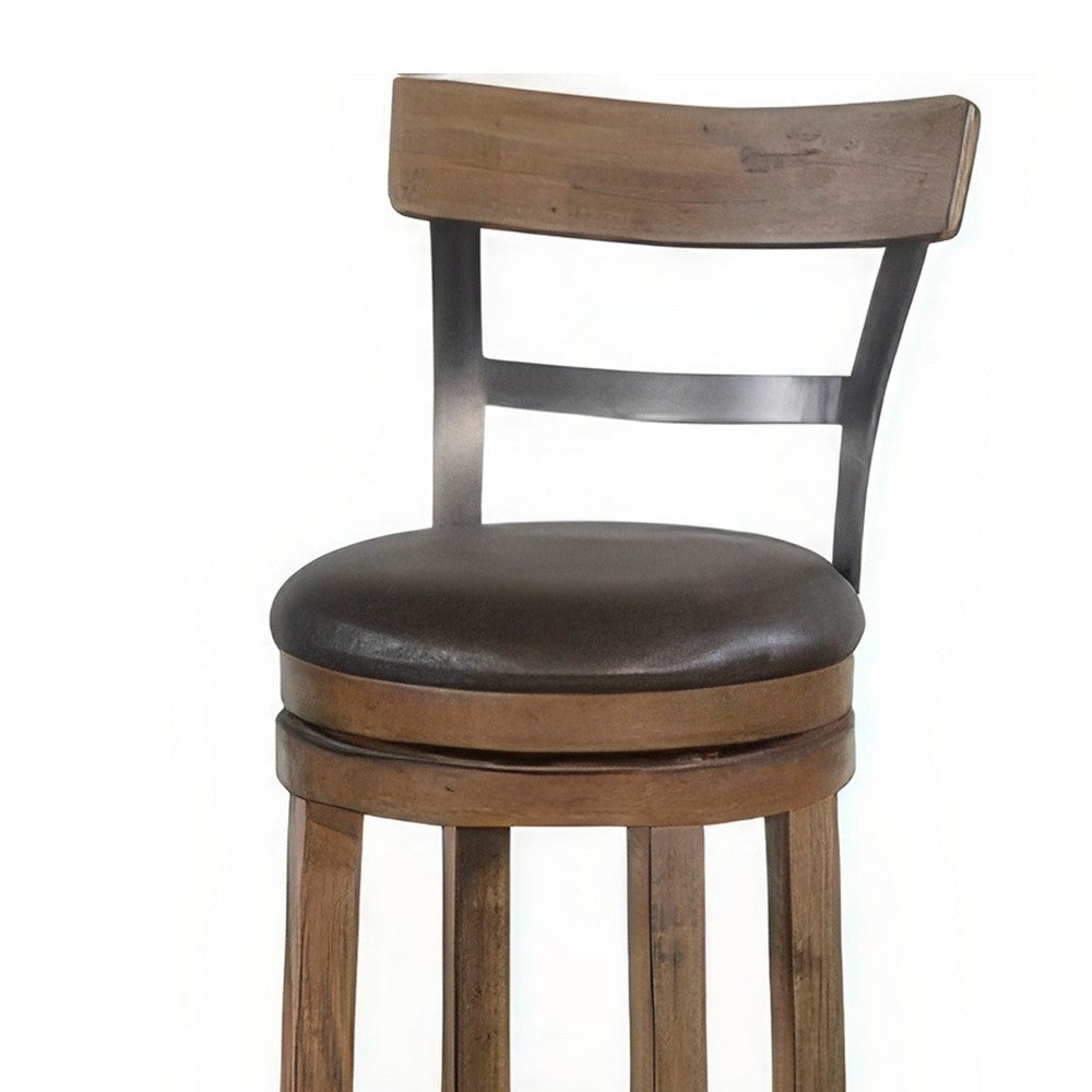 Yael Swivel Barstool Chair Set of 2 Gray Faux Leather Brown Black BM324874