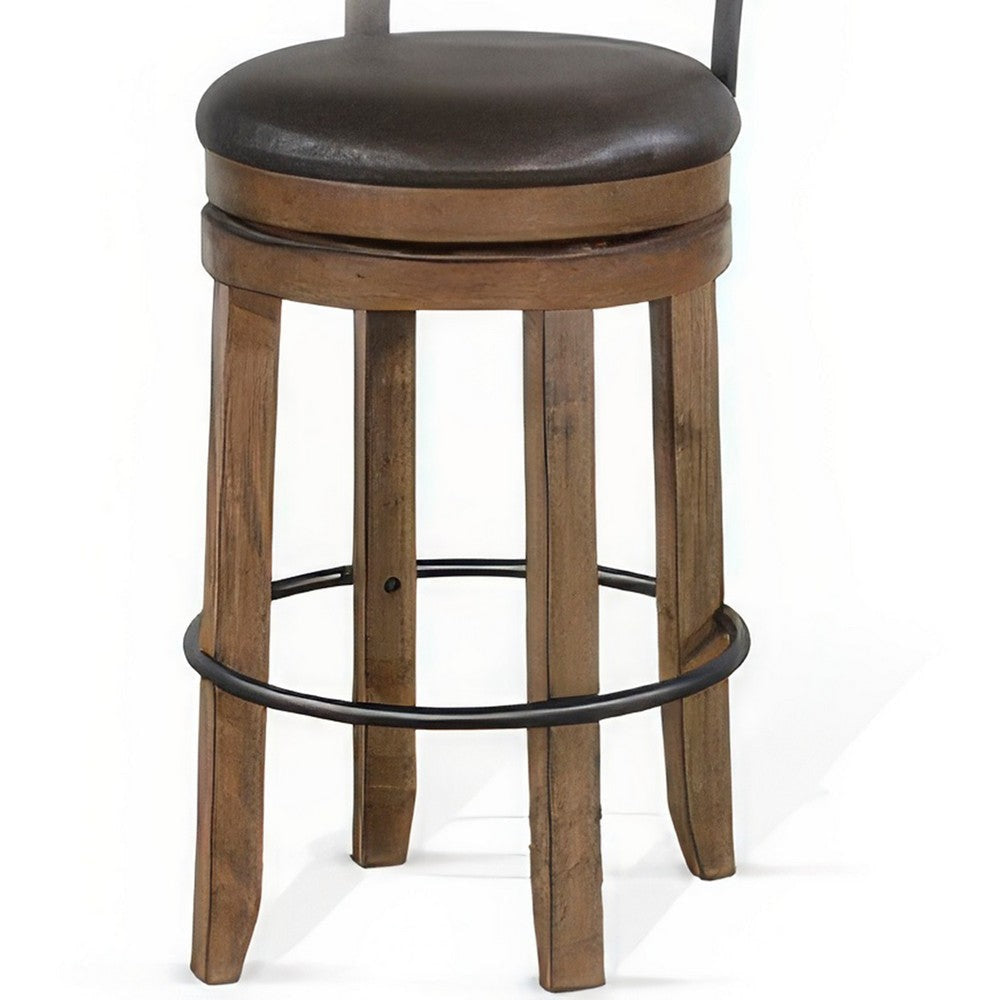 Yael Swivel Barstool Chair Set of 2 Gray Faux Leather Brown Black BM324874