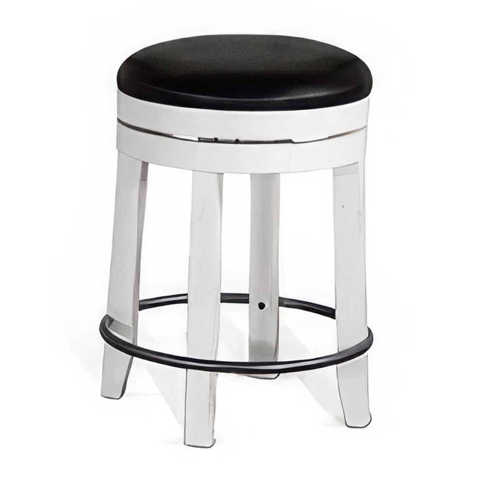 Orso Swivel Counter Stool Set of 2 Black Faux Leather White Wood BM324875