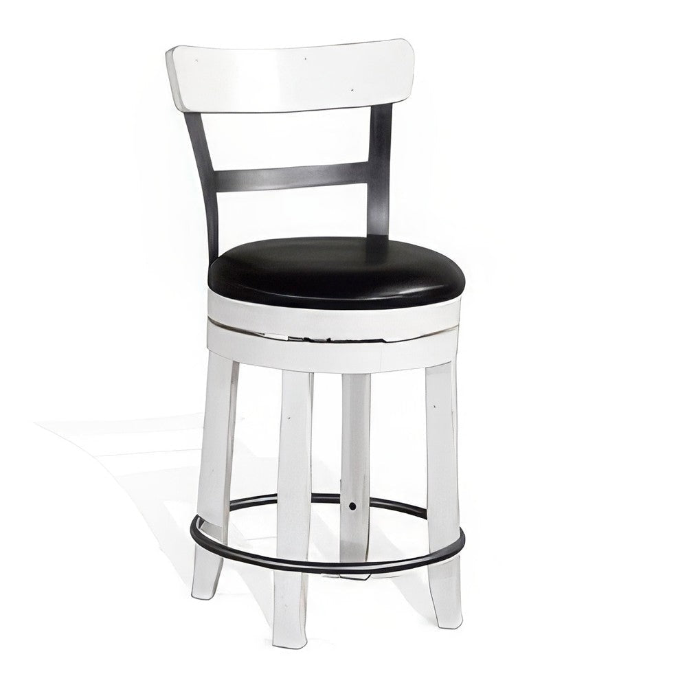 Orso Swivel Counter Stool Chair Set of 2, Black Faux Leather, White