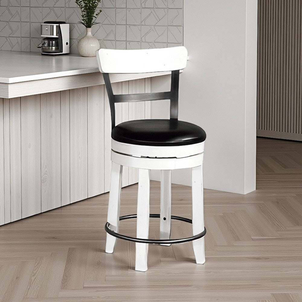 Orso Swivel Counter Stool Chair Set of 2, Black Faux Leather, White