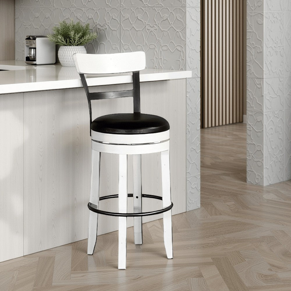 Orso Swivel Barstool Chair Set of 2, Black Faux Leather, White, Black