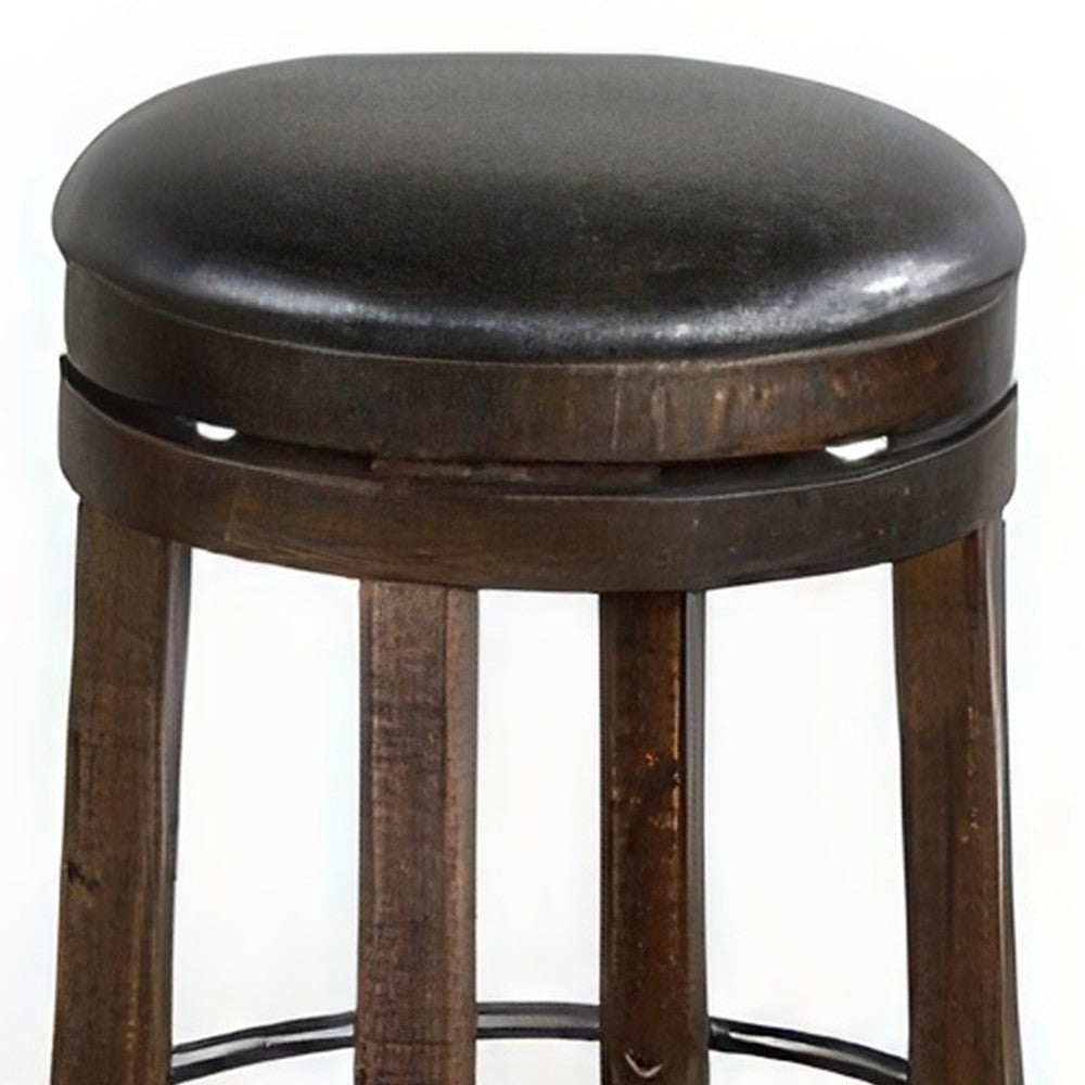 Flint Swivel Counter Stool Set of 2 Black Faux Leather Dark Brown BM324879