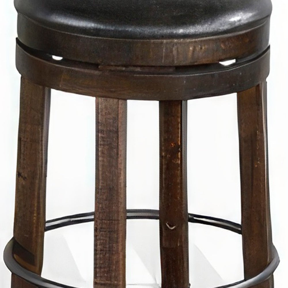 Flint Swivel Counter Stool Set of 2 Black Faux Leather Dark Brown BM324879