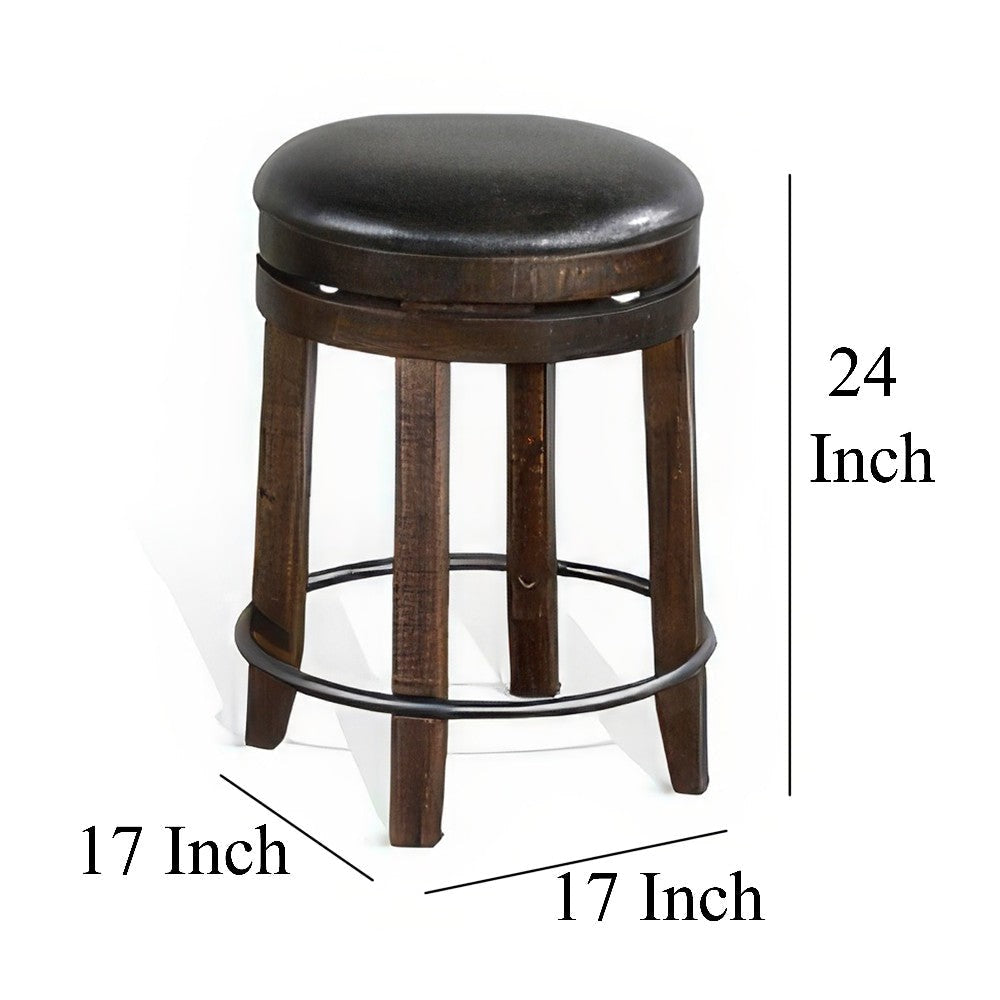 Flint Swivel Counter Stool Set of 2 Black Faux Leather Dark Brown BM324879