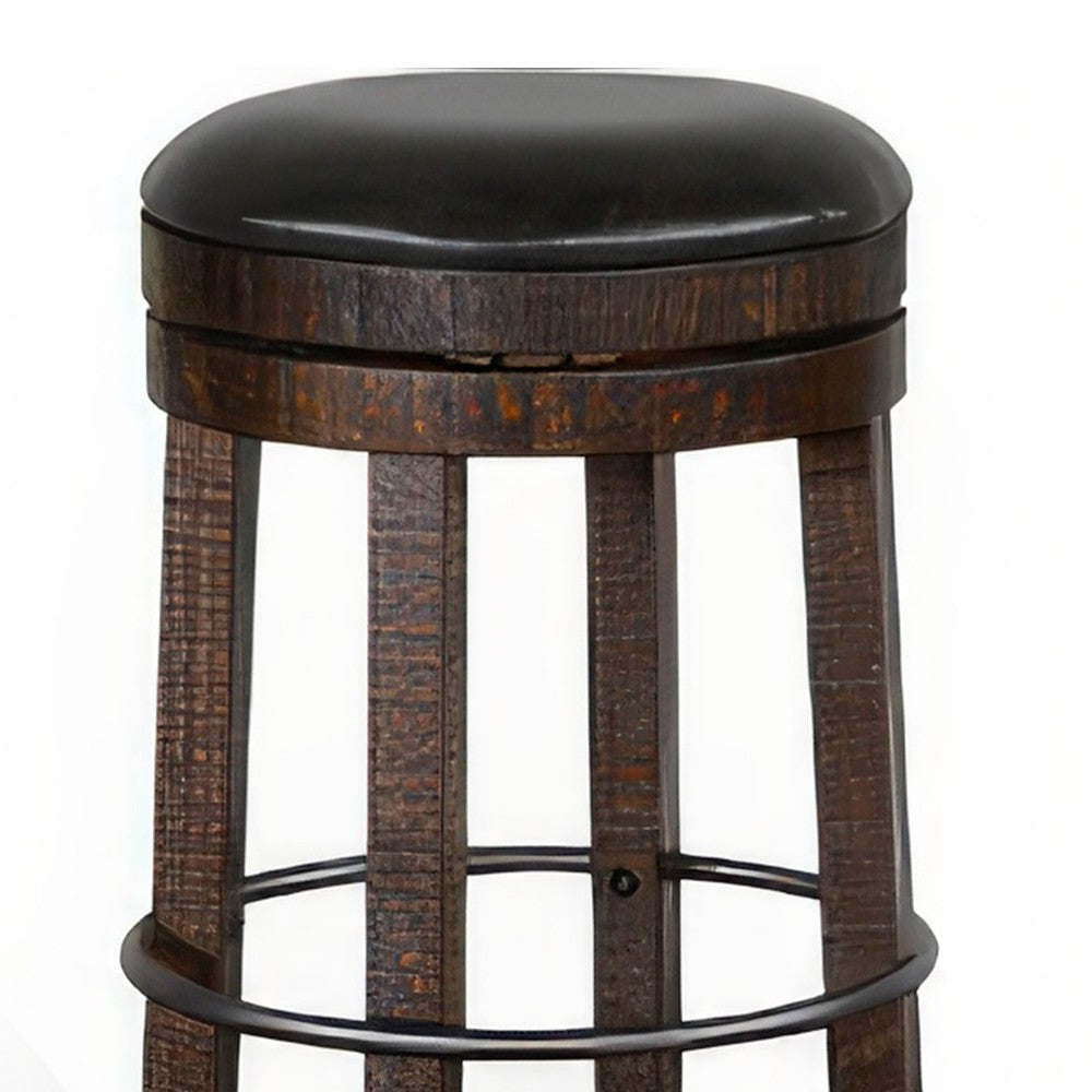 Flint Swivel Barstool Set of 2 Black Faux Leather Dark Brown Wood BM324880
