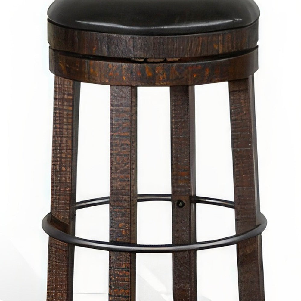 Flint Swivel Barstool Set of 2 Black Faux Leather Dark Brown Wood BM324880