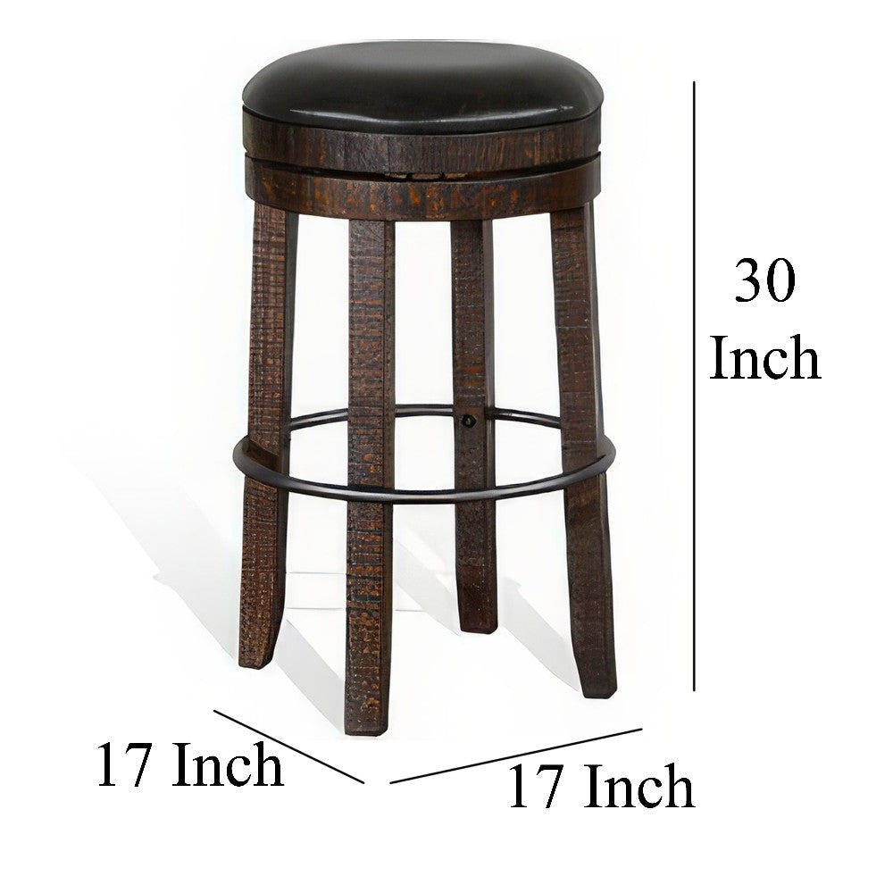Flint Swivel Barstool Set of 2 Black Faux Leather Dark Brown Wood BM324880