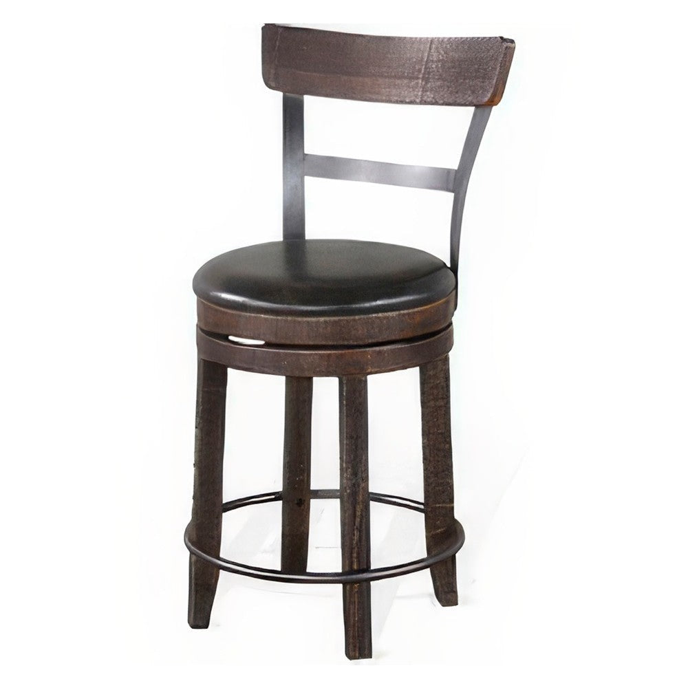Flint Swivel Counter Stool Chair Set of 2 Black Faux Leather Brown BM324881