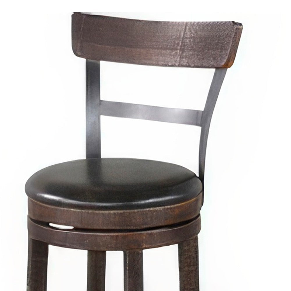 Flint Swivel Counter Stool Chair Set of 2 Black Faux Leather Brown BM324881