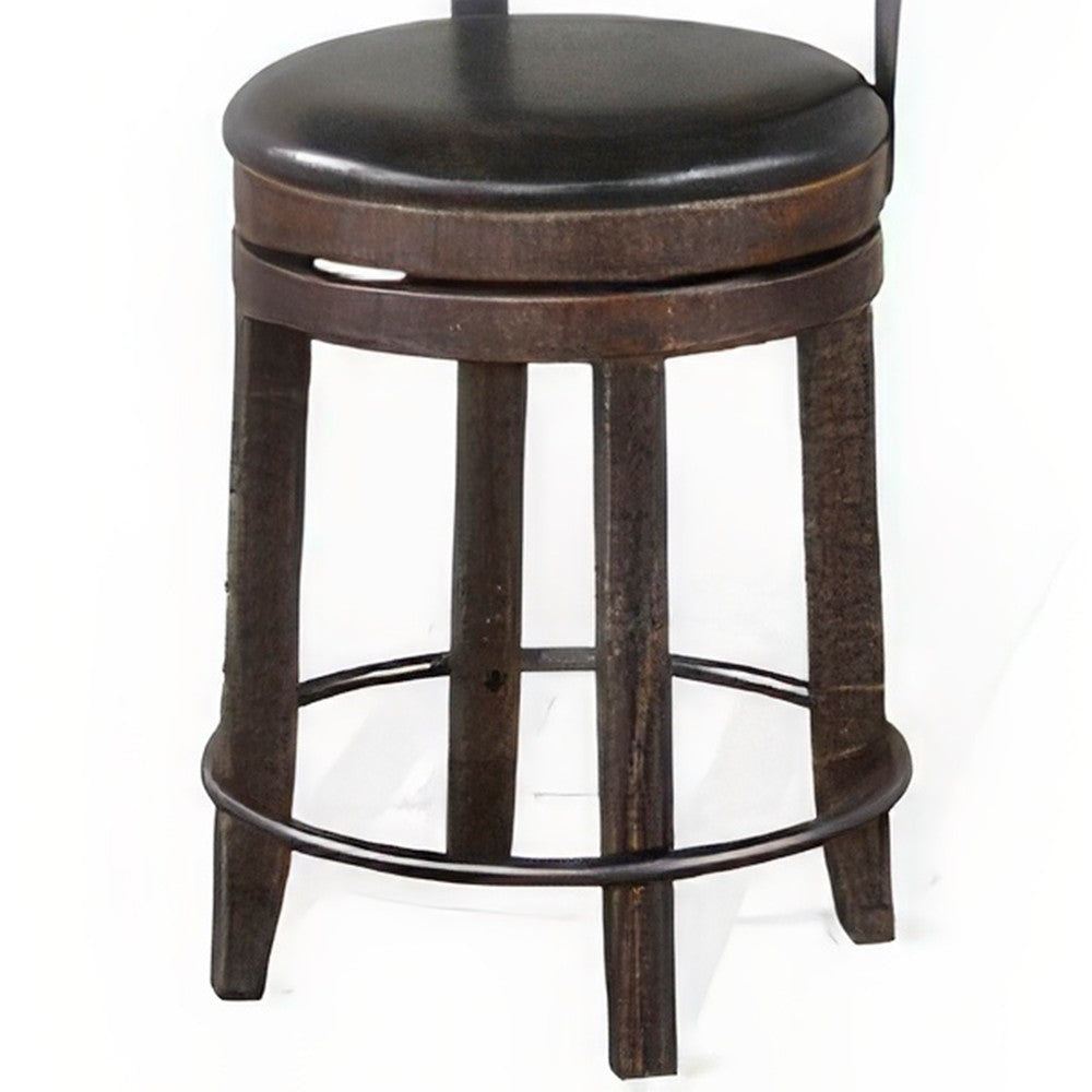 Flint Swivel Counter Stool Chair Set of 2 Black Faux Leather Brown BM324881