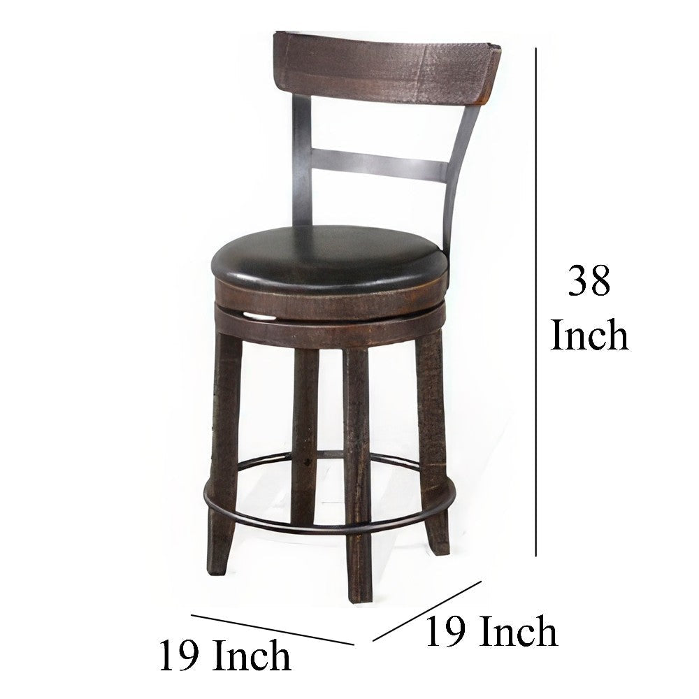 Flint Swivel Counter Stool Chair Set of 2 Black Faux Leather Brown BM324881