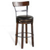 Flint Swivel Barstool Chair Set of 2, Black Faux Leather, Dark Brown