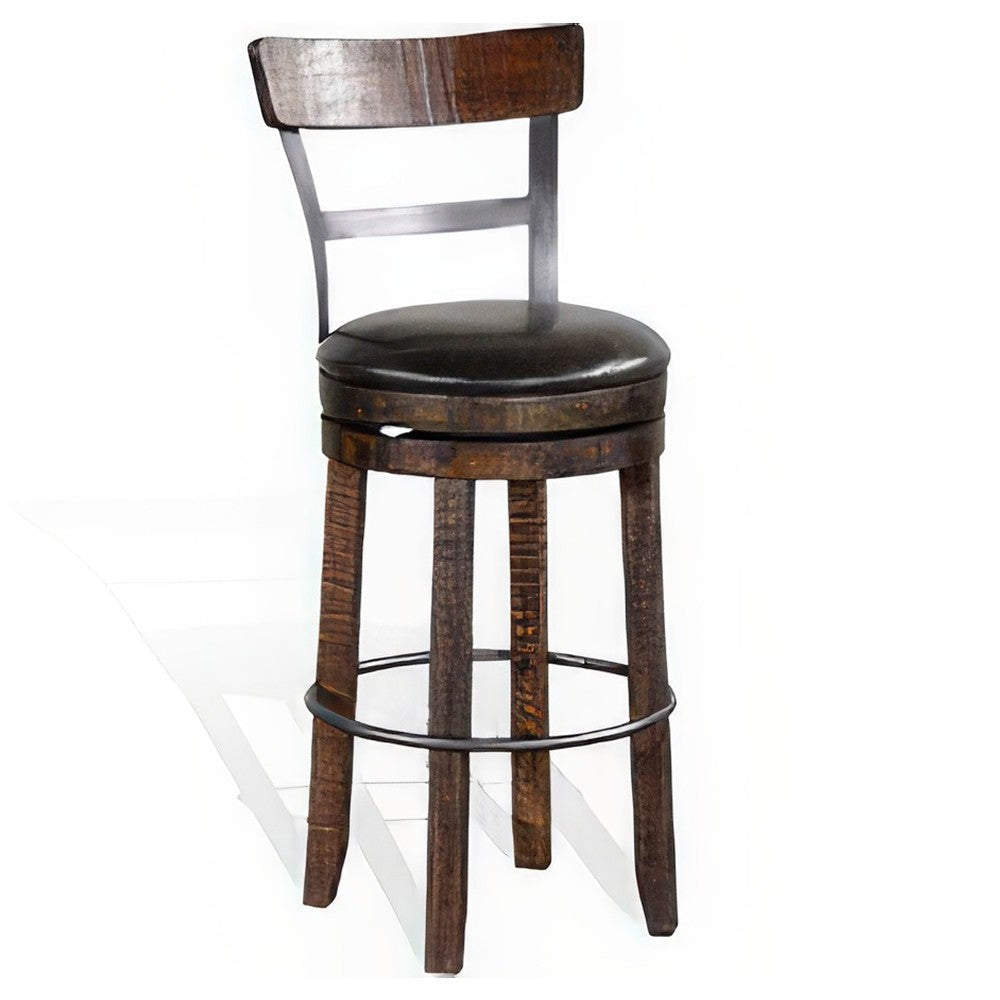 Flint Swivel Barstool Chair Set of 2, Black Faux Leather, Dark Brown