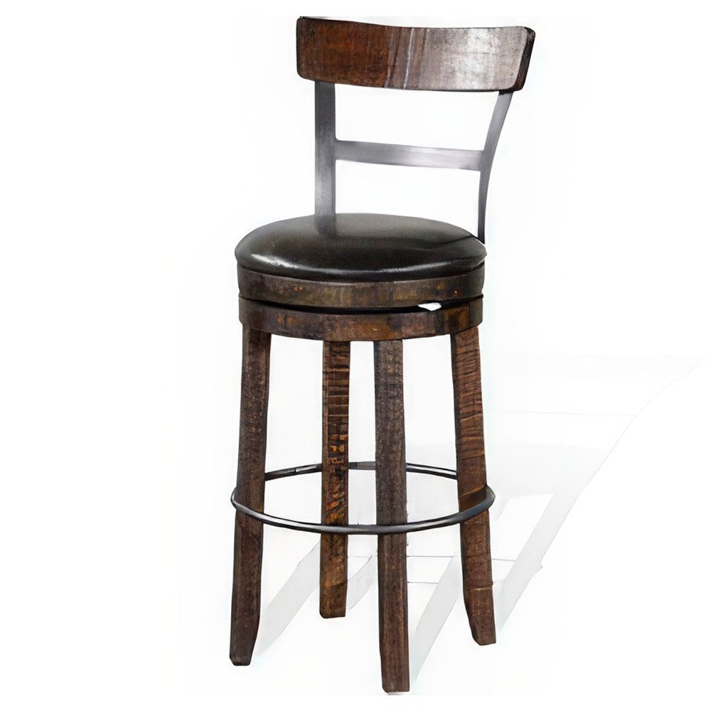 Flint Swivel Barstool Chair Set of 2 Black Faux Leather Dark Brown BM324882