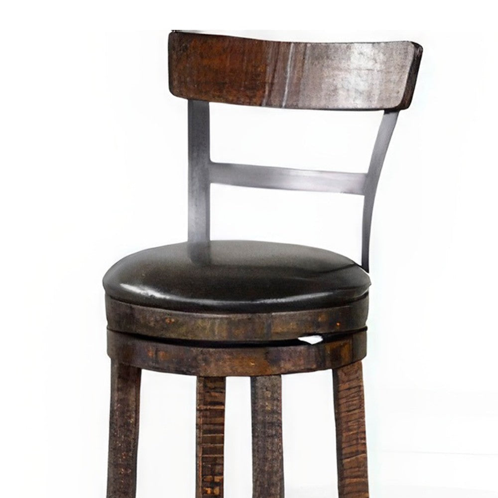 Flint Swivel Barstool Chair Set of 2 Black Faux Leather Dark Brown BM324882