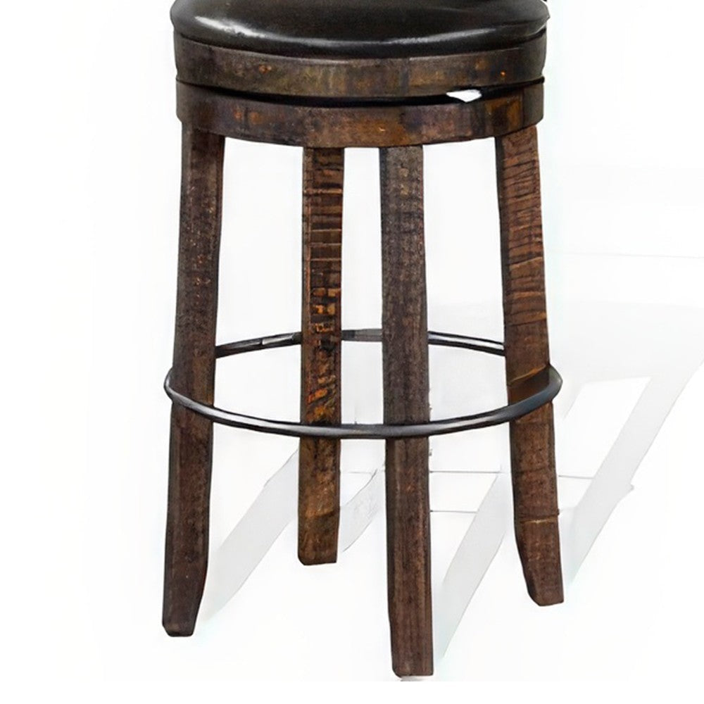 Flint Swivel Barstool Chair Set of 2 Black Faux Leather Dark Brown BM324882
