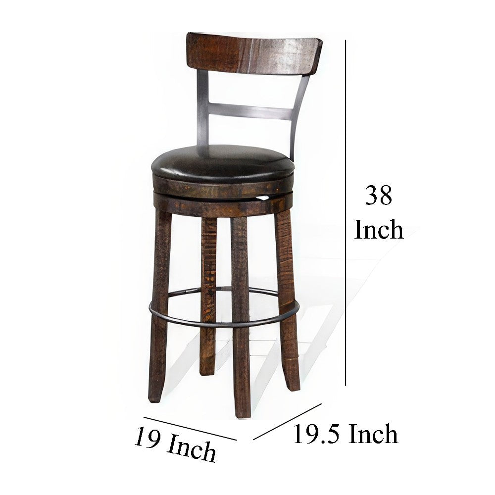 Flint Swivel Barstool Chair Set of 2 Black Faux Leather Dark Brown BM324882