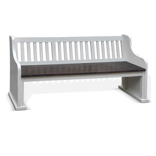 Orso Bench, Slat Back Design, White, Brown Mahogany and Mindi, 64"