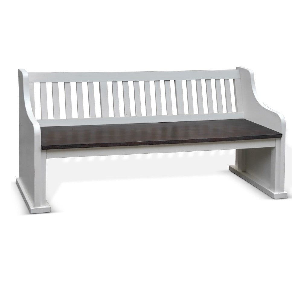 Orso Bench, Slat Back Design, White, Brown Mahogany and Mindi, 64"