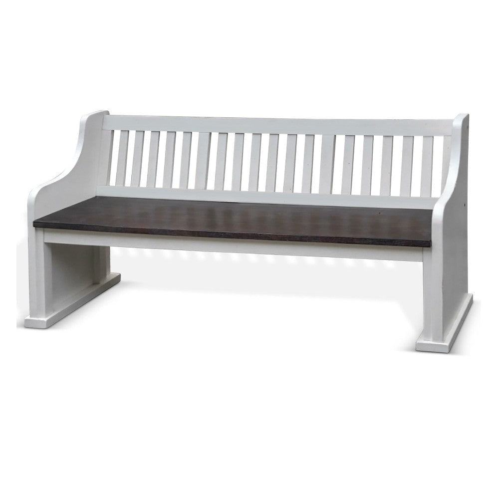 Orso Bench Slat Back Design White Brown Mahogany and Mindi 64’’ BM324883