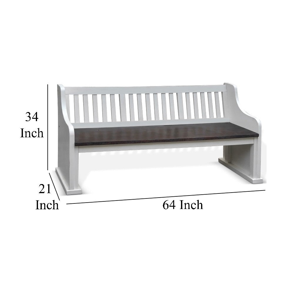 Orso Bench Slat Back Design White Brown Mahogany and Mindi 64’’ BM324883