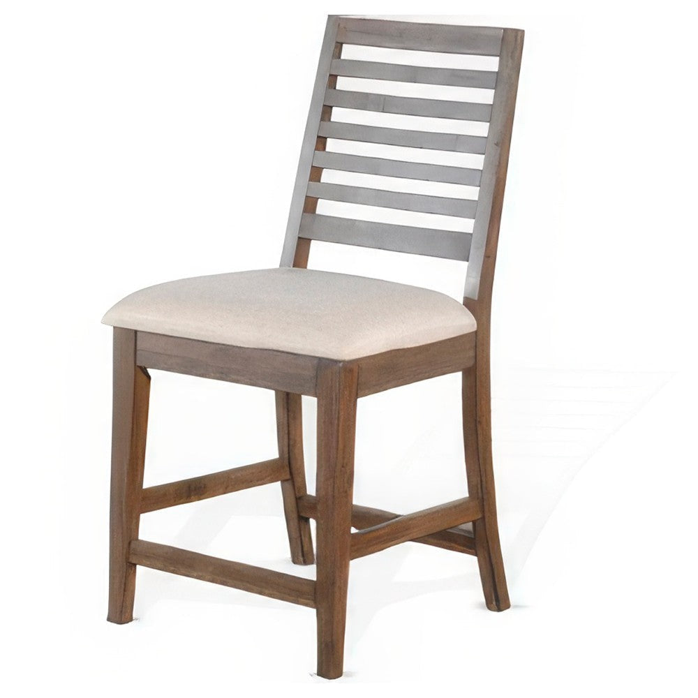 Yael Counter Height Stool Set of 2 Ivory White Light Brown Wood BM324884