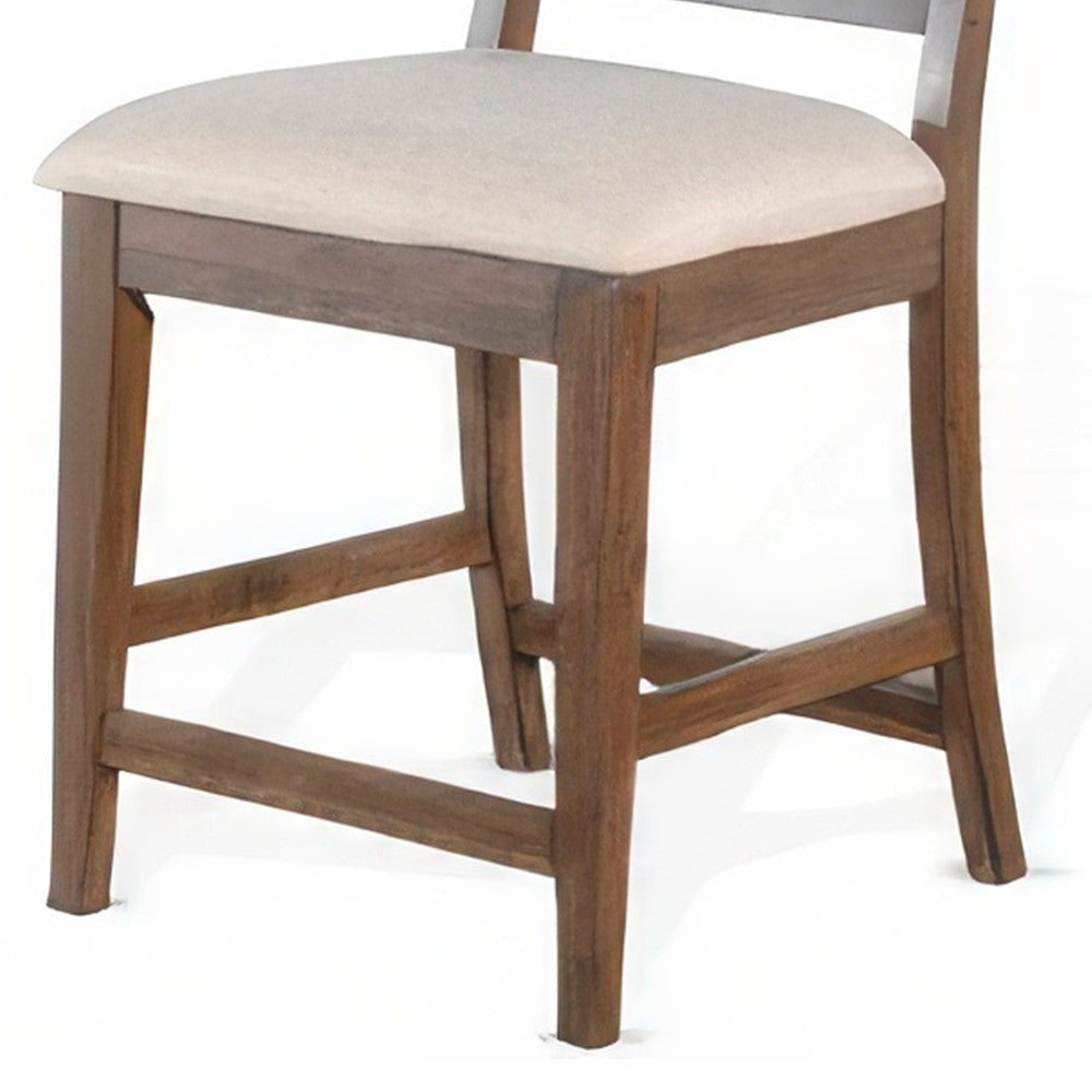 Yael Counter Height Stool Set of 2 Ivory White Light Brown Wood BM324884