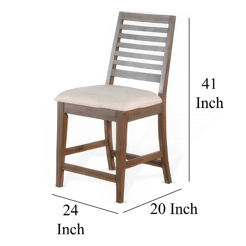 Yael Counter Height Stool Set of 2 Ivory White Light Brown Wood BM324884