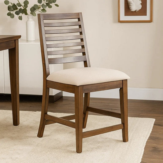 Yael Counter Height Stool Set of 2, Ivory White, Light Brown Wood
