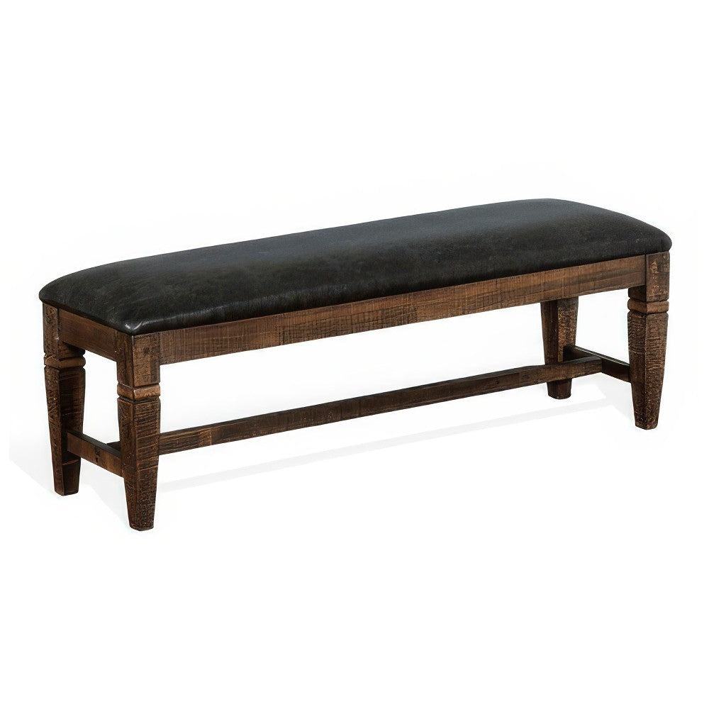 Flint Bench, Dark Gray Faux Leather, Dark Brown Mahogany Wood, 56"