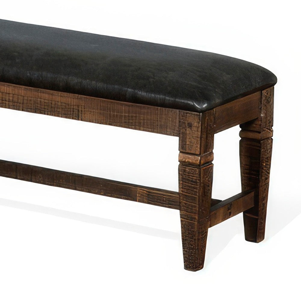 Flint Bench Dark Gray Faux Leather Dark Brown Mahogany Wood 56’’ BM324886