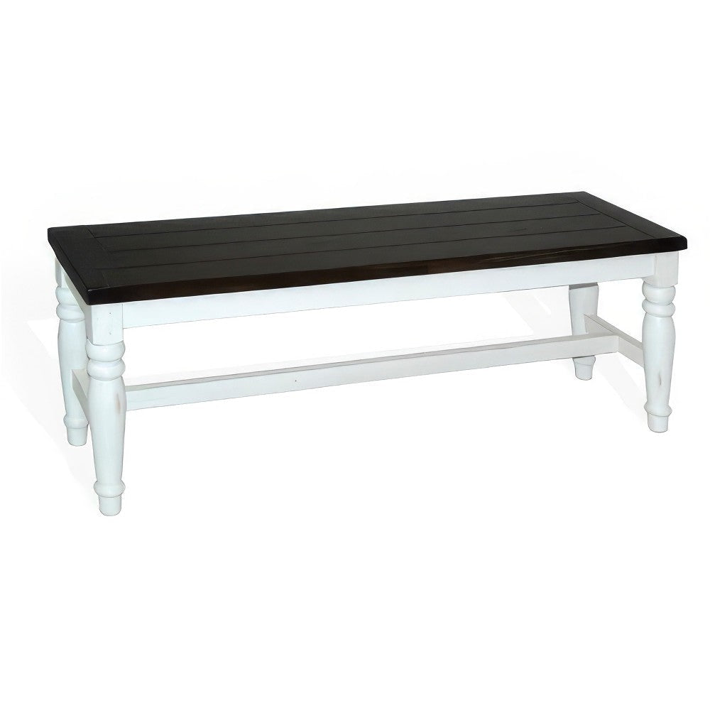 Orso Bench, Off White, Dark Brown Mahogany and Mindi Wood Frame, 52"
