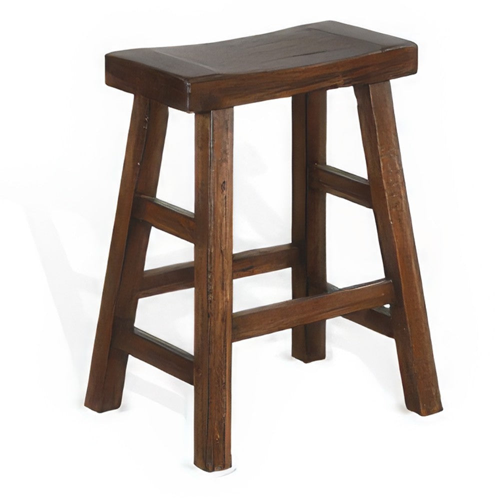 Reggie Counter Stool Set of 2, Saddle Seat, Mocha Brown Mahogany