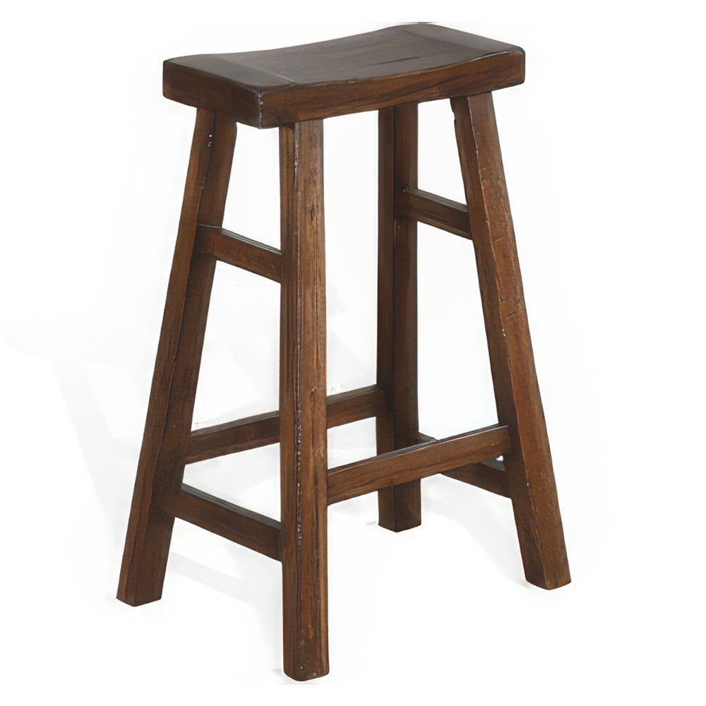 Reggie Barstool Set of 2, Saddle Seat, Mocha Brown Mahogany Wood, 30"