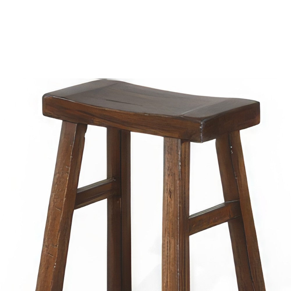 Reggie Barstool Set of 2 Saddle Seat Mocha Brown Mahogany Wood 30’’ BM324889