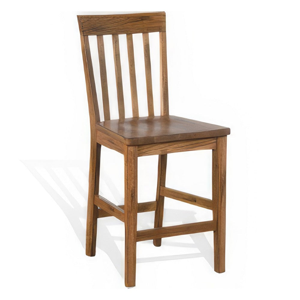 Marv Counter Height Chair Set of 2 Wooden Seat Oak Brown Wood Finish BM324892