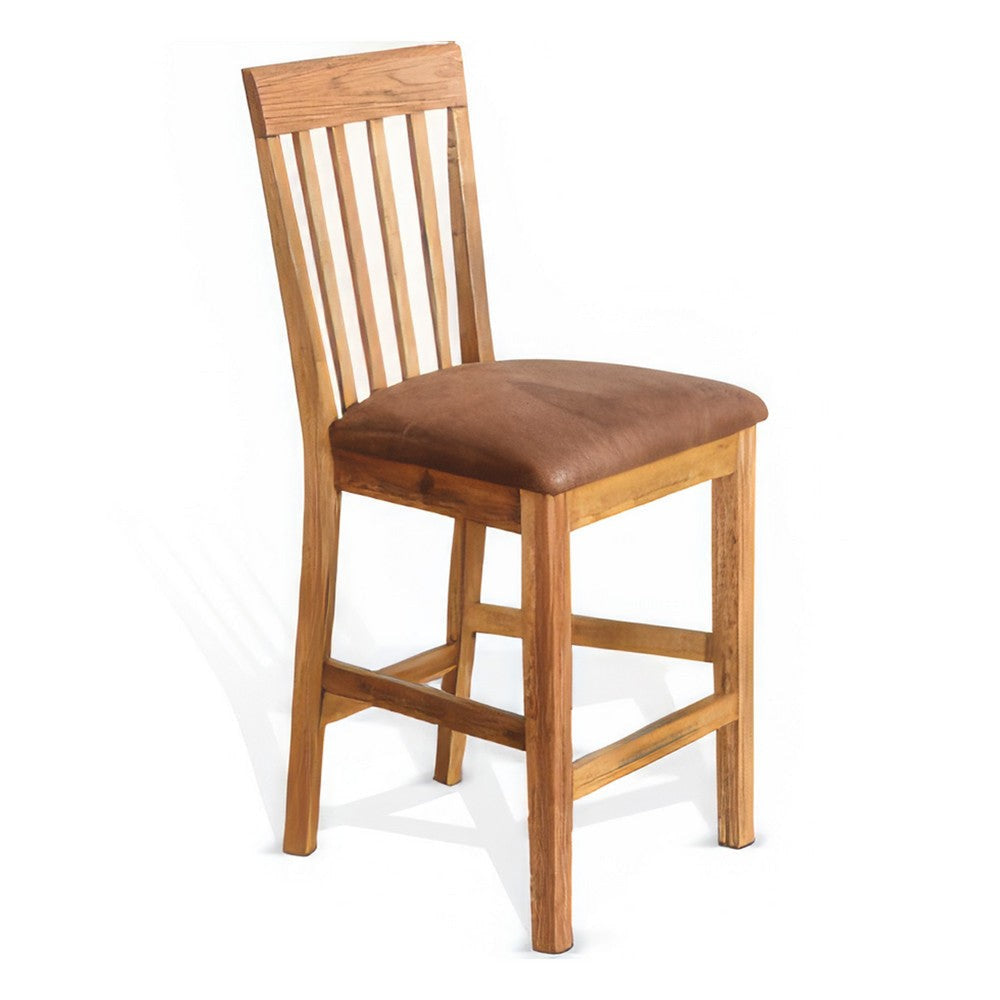 Marv Counter Height Chair Set of 2 Faux Leather Light Brown 24’’ BM324893