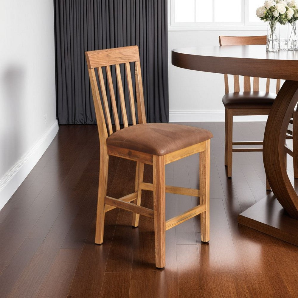 Marv Counter Height Chair Set of 2, Faux Leather, Light Brown, 24"