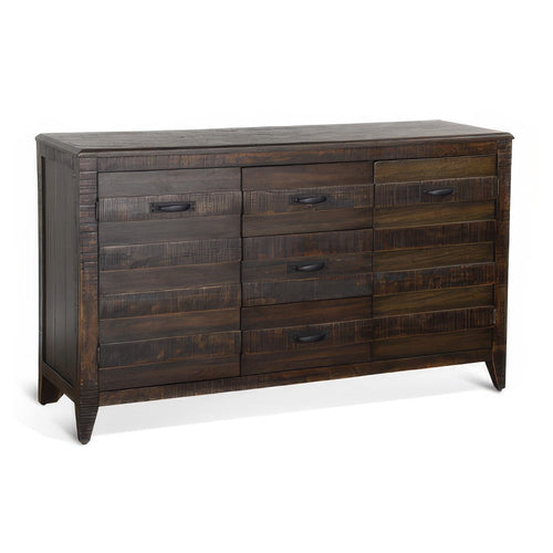 Cacia Sideboard Buffet Console, 3 Drawers and 2 Cabinets, Dark Brown