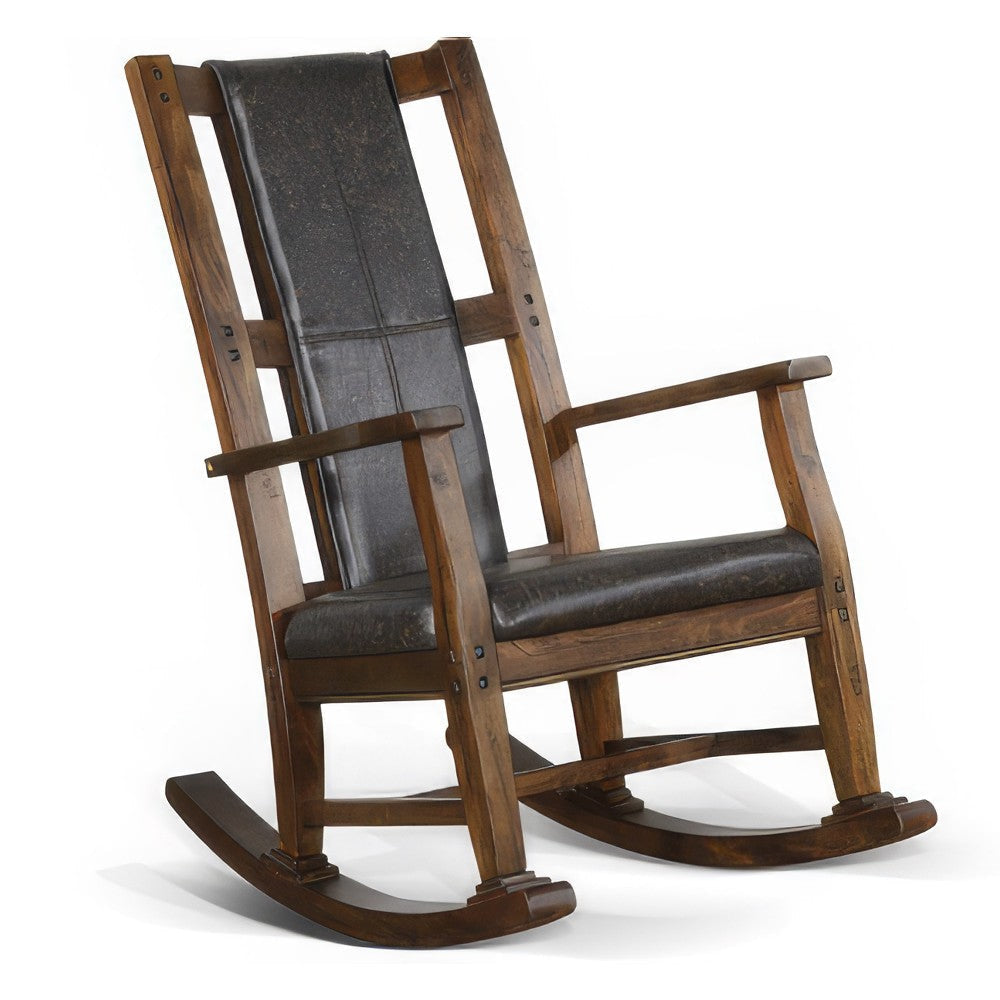 Jenne Rocking Chair Faux Leather Seat and Back Antique Dark Brown BM324895