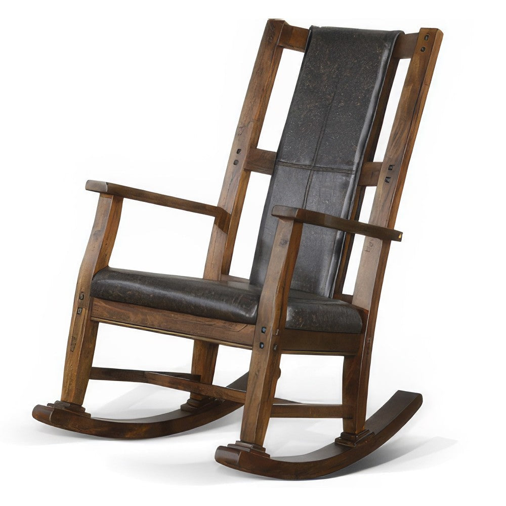 Jenne Rocking Chair Faux Leather Seat and Back Antique Dark Brown BM324895