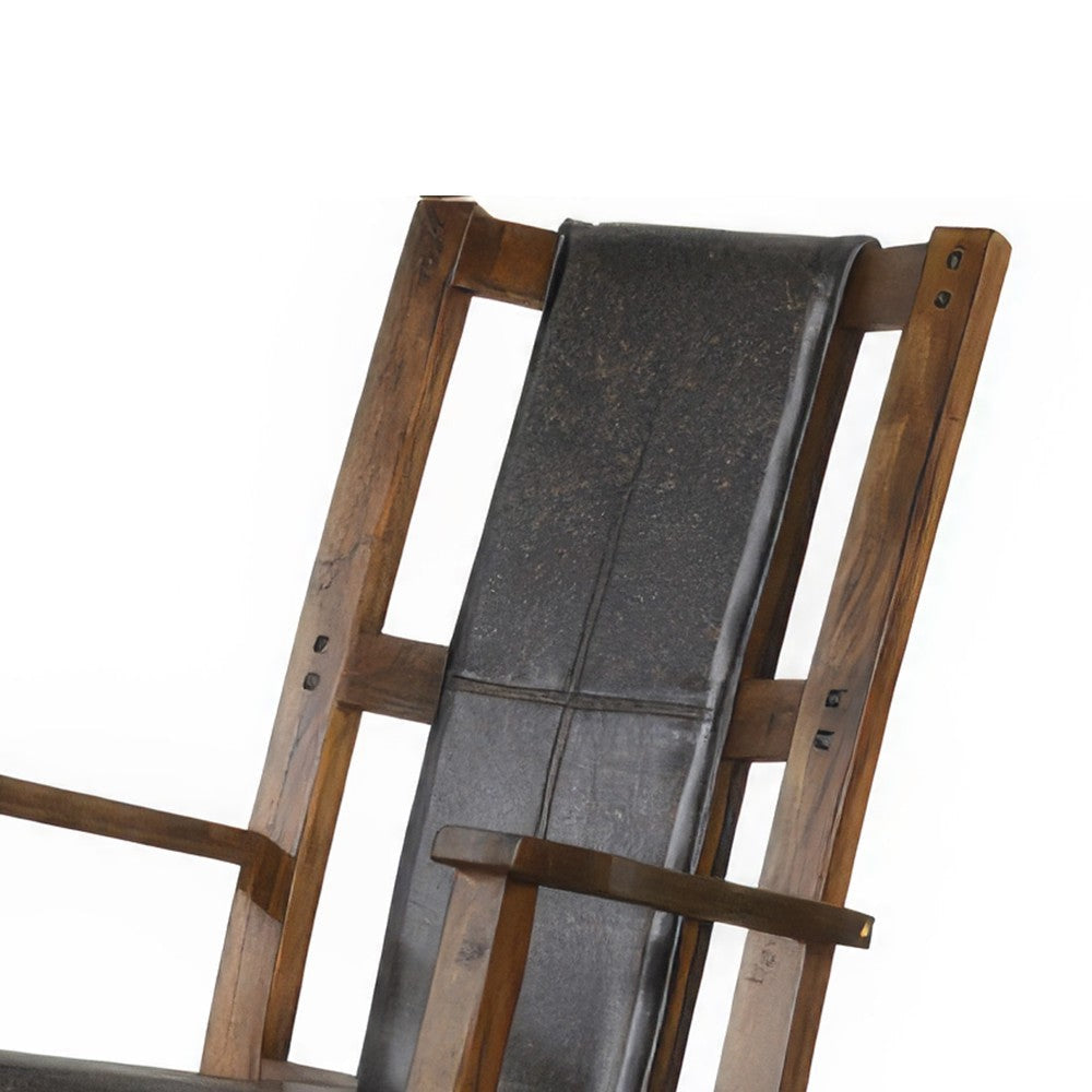 Jenne Rocking Chair Faux Leather Seat and Back Antique Dark Brown BM324895
