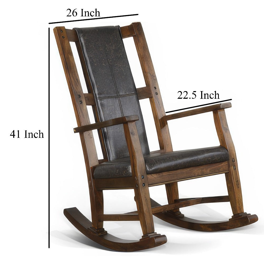 Jenne Rocking Chair Faux Leather Seat and Back Antique Dark Brown BM324895