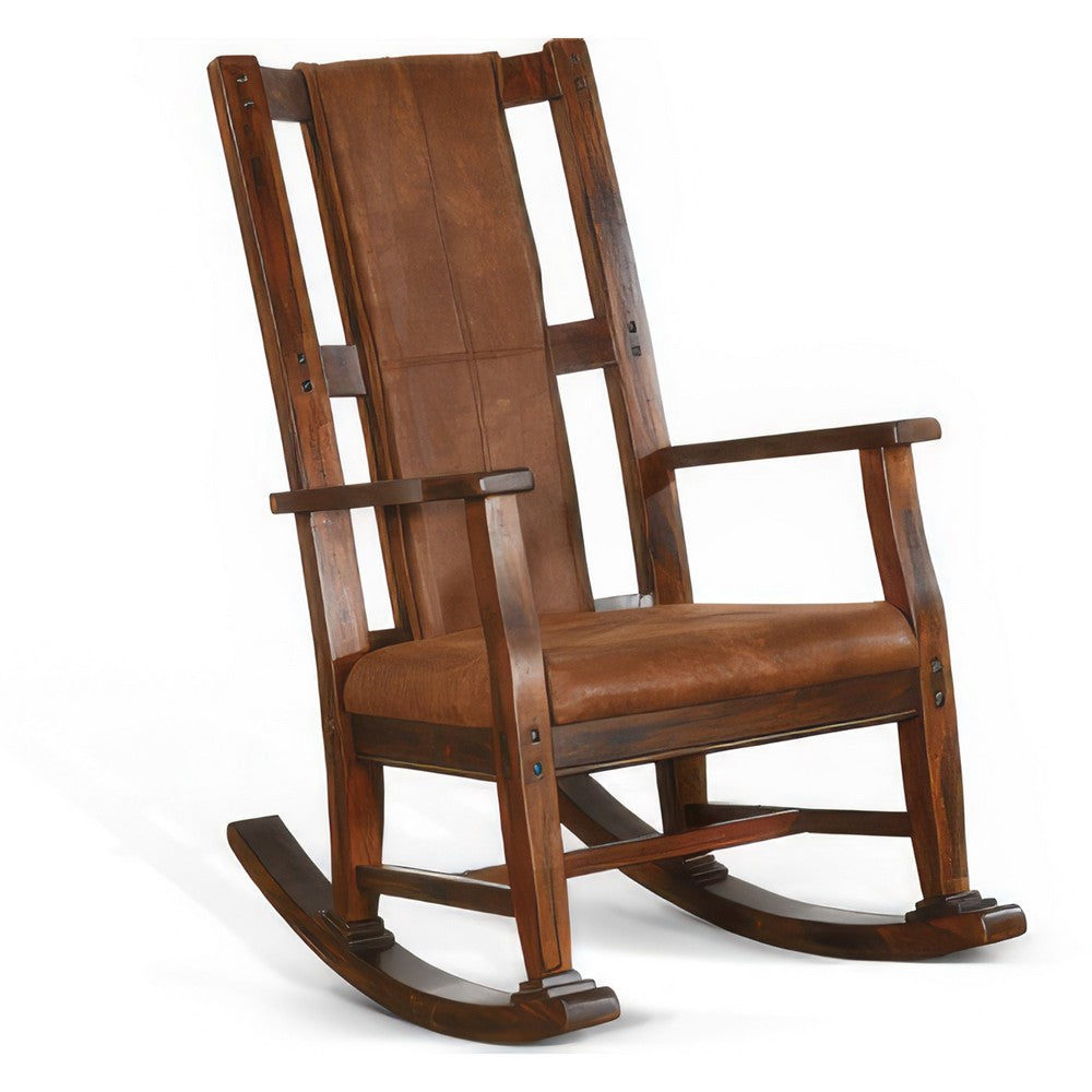 Odel Rocking Chair, Faux Leather Seat and Back, Dark Chocolate Brown