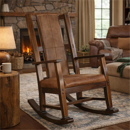 Odel Rocking Chair, Faux Leather Seat and Back, Dark Chocolate Brown