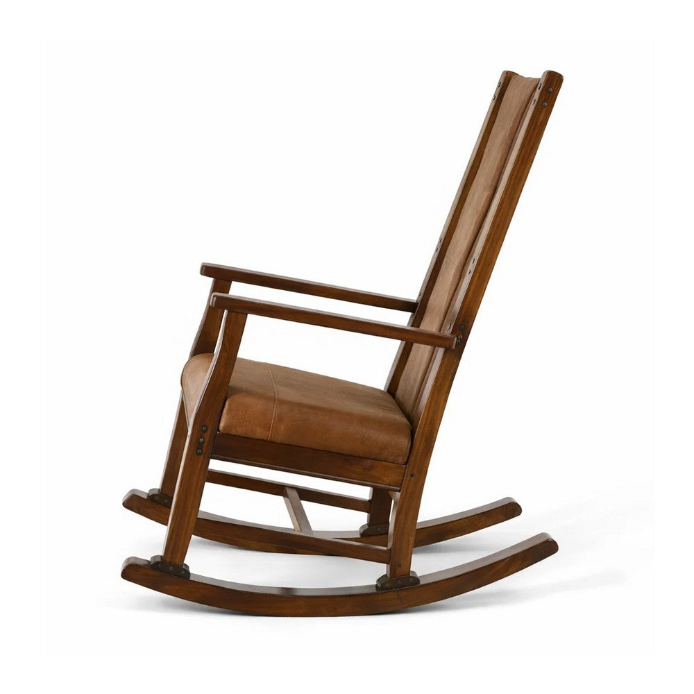 Odel Rocking Chair, Faux Leather Seat and Back, Dark Chocolate Brown
