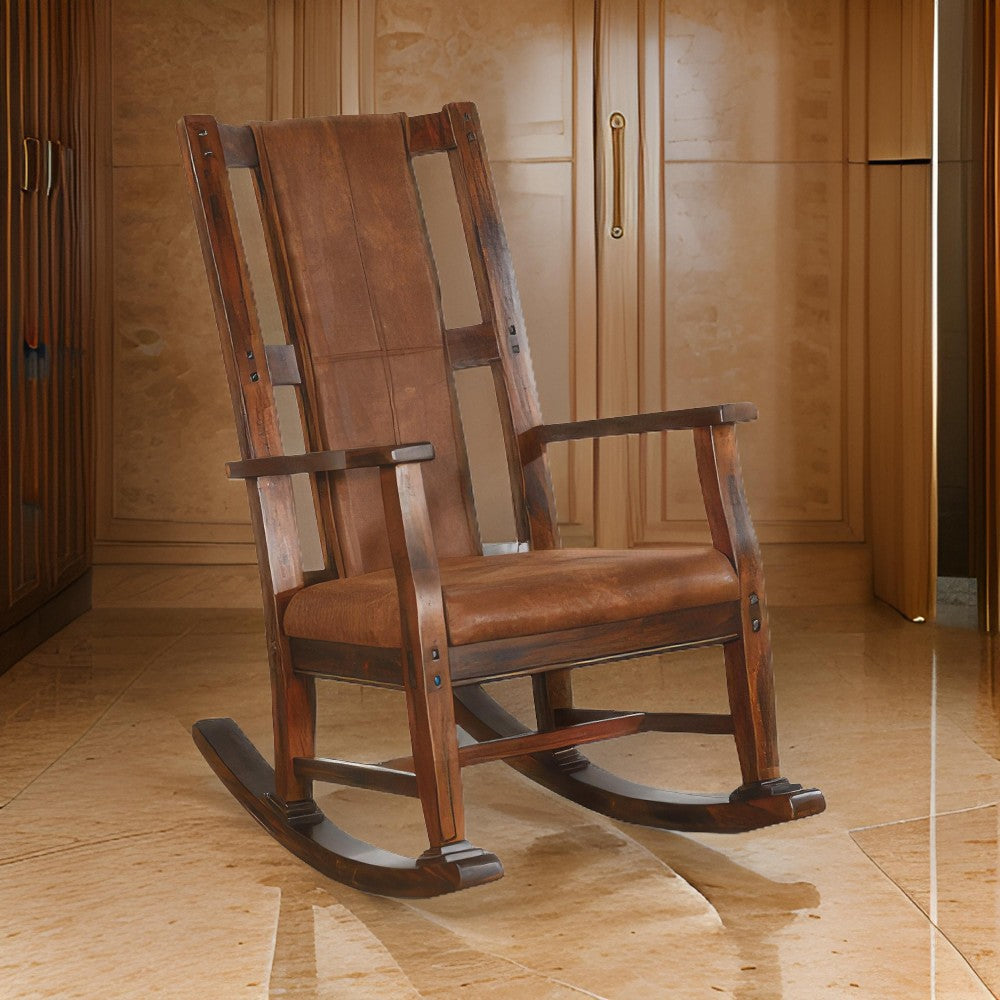 Odel Rocking Chair, Faux Leather Seat and Back, Dark Chocolate Brown