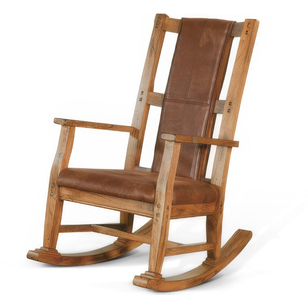 Marv Rocking Chair with Faux Leather Seat and Back Rustic Oak Brown BM324897