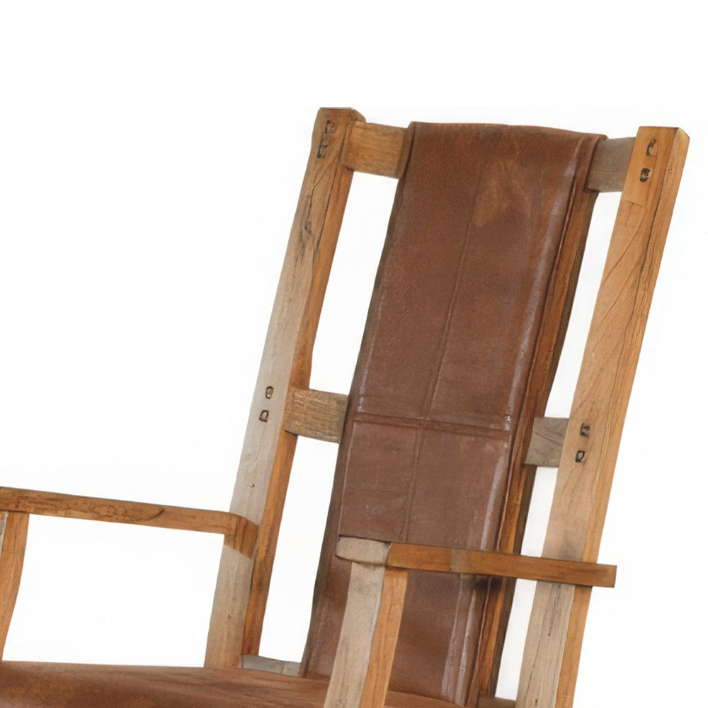 Marv Rocking Chair with Faux Leather Seat and Back Rustic Oak Brown BM324897